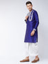Vastramay Men's Blue And White Silk Blend Kurta and Dhoti Set